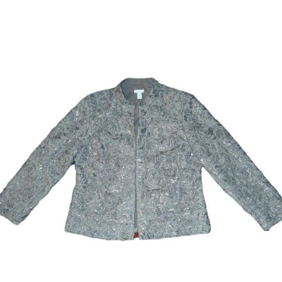 Chico's Jackets & Blazers - Chico's Jacket Women's Size 2 Texas Taupe Rose Sequin Open Front Floral